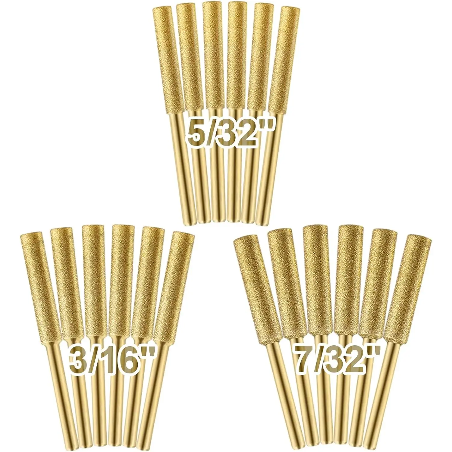 18 count High Hardness Tatanium Plated Chainsaw Sharpener Bits for Chain, Including 5/32''x 6, 3/16''x 6, 7/32''x 6 count