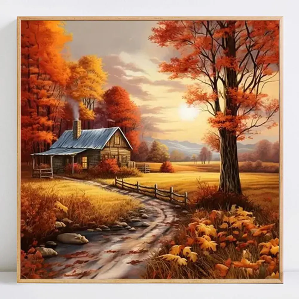 Autumn Landscape Pattern DIY Diamond Arts Colorful Painting Kit without Frame, DIY 5D Diamond Arts Colorful Painting Kit, Wall Art Decor for Home, Diamond Painting Kits