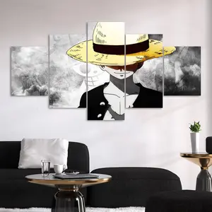 Cartoon Character Pattern Canvas Painting, 5 Counts/set Vibrant Cartoon Design Modern Wall Art Painting, Wall Art Decor for Home Living Room Bedroom Office, Ornaments, Creative Design Print