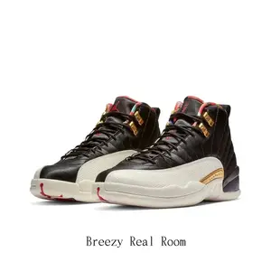 Black Leather Performance Sneakers with Off-White Overlay, Gold Hardware & Contrast Red Details | Durable High-Top Shoes for Basketball & Casual Wear