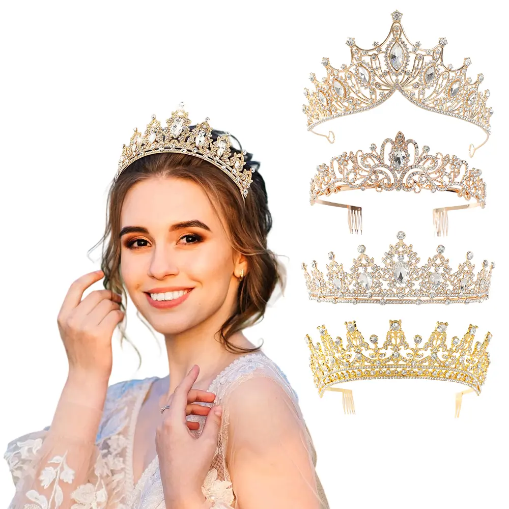 4 Piece Crystal Tiara Set for Women, Elegant Rhinestone Princess Crowns with & without Combs, Bridal Hair Accessory for Prom & Quinceanera, Prom Hair Accessories, Bridal Accessory