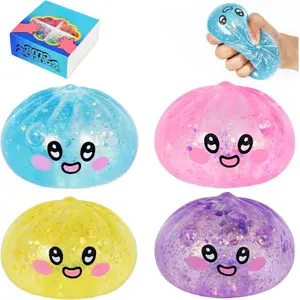 Summer Spring Gift 4 Pack Dumplings Slow Rising Maltose Squishy Toy – Bao Bun with Funny Facial Expression, Stress Relief Sensory Toy for Kids Adults, Soft Non-Sticky Anxiety Relief Gift for Office