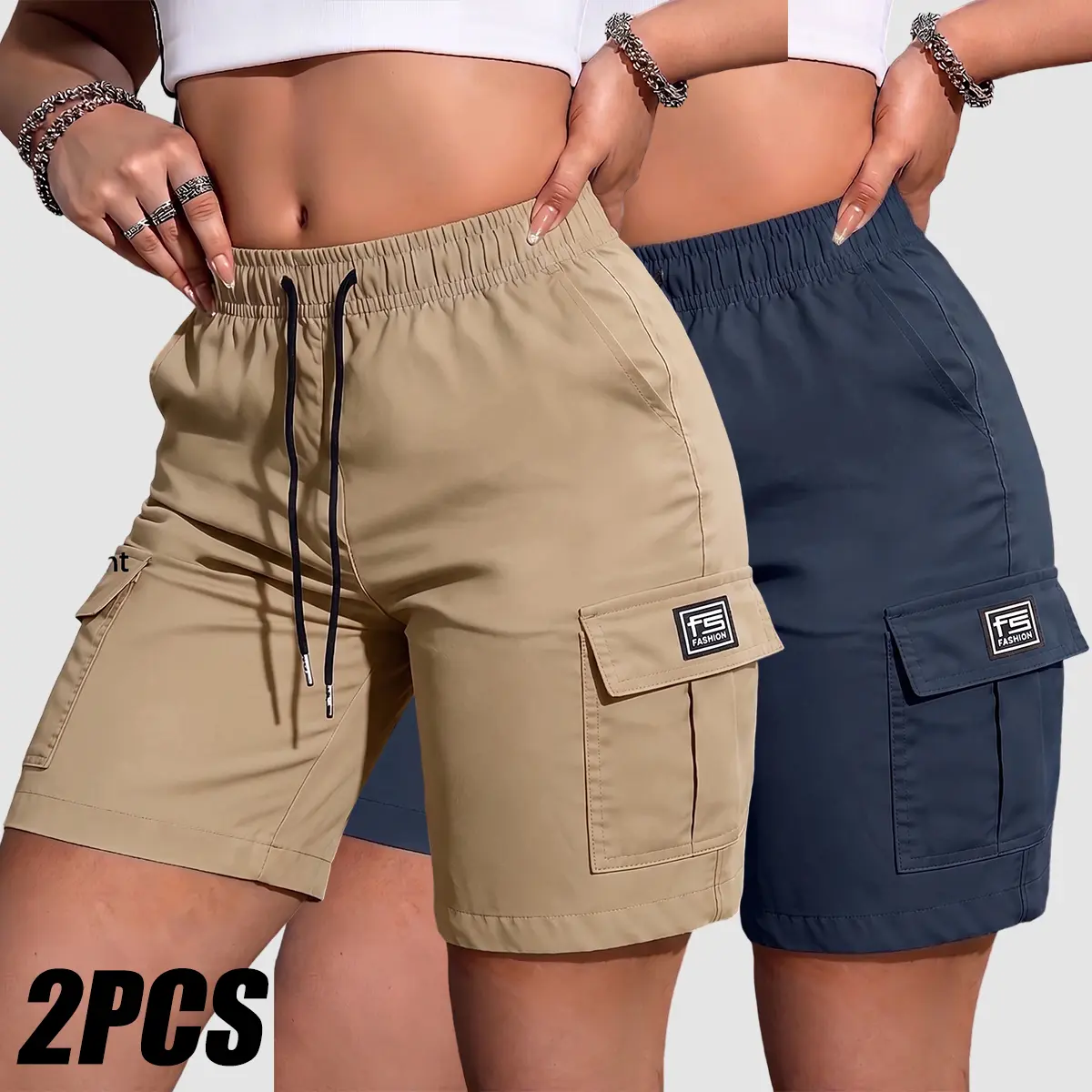 2PCS Summer Women’s Cargo Shorts, featuring an elastic waistband, side pockets, and drawstring design; sturdy and durable, multi-pocket design, breathable—perfect for outdoor activities and everyday wear. Summer Charm