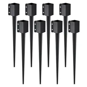 VEVOR Fence Post Anchor Ground Spike, TikTokShopBlackFriday, 8 Pack 36 x 4 x 4 Inches Outer Diameter (Inner Diameter 3.5 x3.5 Inches), Metal Black Powder Coated Post Stake Ground, for Mailbox Deck Garden Railing