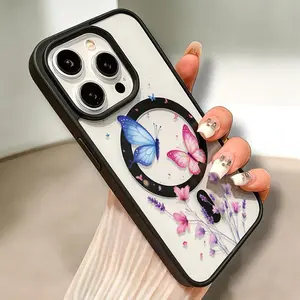 Phone cases transparent plastic shell with soft edges, compatible with iPhone 16 case, 11,12,13,14,15 pro max, anti-drop magnetic ready butterfly Cover Protective Protection Cellphone