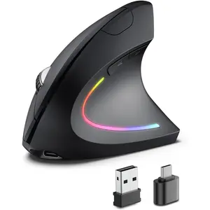 L-HUP012  Ergonomic Wireless Rechargeable Mouse, Bluetooth+USB A+Type C(3 in 1) Connection, 5 Levels Up to 4800 DPI, 6 Silent Buttons, 2.4GHz Carpal Tunnel Vertical Mice, for Laptop, Desktop,MacBook-black
