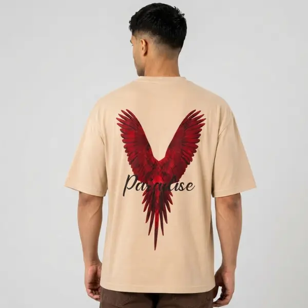 Paradise Red Bird Wings T-Shirt, Back Print Cotton Shirt, Streetwear Outfit Men Women