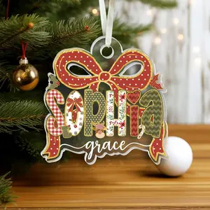 [NEW] Personalized Girls Christmas Ornament, Custom Acrylic Ornament with Name, Coquette Bow Ornament