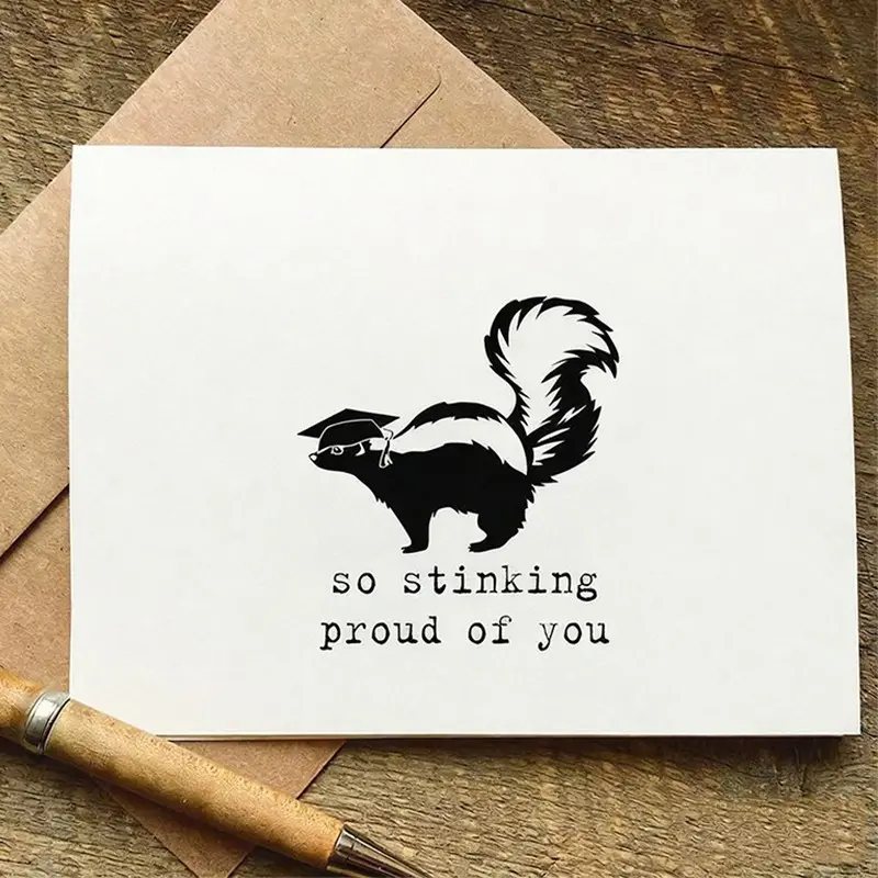 Funny Skunk Graduation Card with Envelope, Proudly Celebrate High School Graduate, Perfect Gift for Him/her, Phd Joke Card, Greeting Card