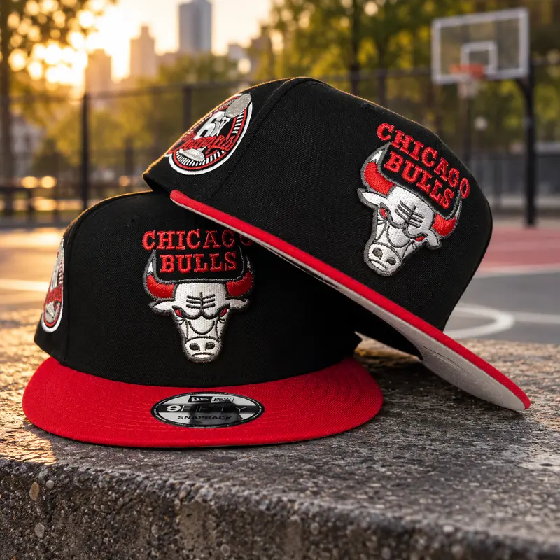 Chicago Bulls Team Logo Snapback Collection – Embroidered Flat Brim Caps with Championship Patch