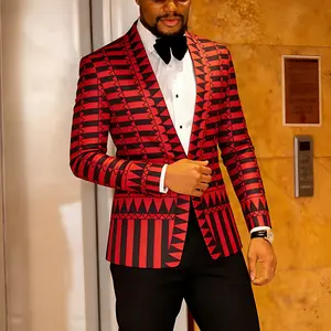 Men's red striped open-neck jacket, casual business jacket, sports jacket, slim-fitting plus-size jacket