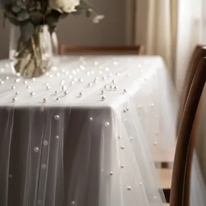 Artoid Mode Pearl Gauze Table Runner 120 Inch 10FT, Seasonal Sheer Dining Holiday Wedding Birthday Baby Shower Table Decor for Home Party