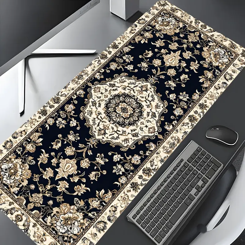 Vintage Black Persian Rug Large Gaming Mouse Pad,Boho Desk Decor Desktop Drotection Pad,Washable Rubber Pad Non-Slip Lock Edge Multi-Size Mouse Pad Suitable For Home Office,Gift for Family and friends, Desk Accessories, Desktop Accessory