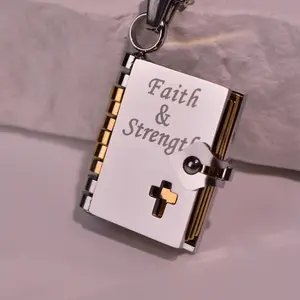 Faith Cross Book Necklace – Christian Pendant for Women, Religious Jewelry with Inspirational Messages Inside, Gifts of Love & Strength