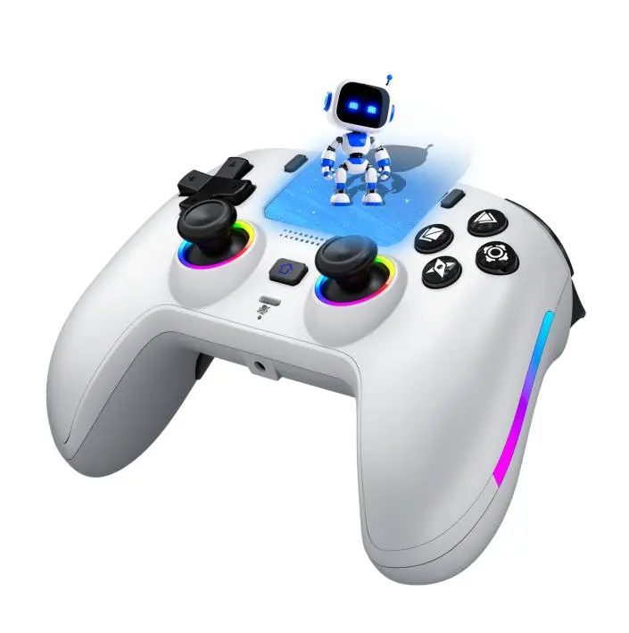 Wireless Bluetooth Plastic Gamepad Remote Controller for PS4 Console, 1000mAh Battery-Powered Gaming Accessory with Hall Effect Joysticks, Color-Changing RGB Lighting, Turbo Fire, Macro Programming, Dual Vibration Button Detachable