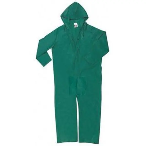 MCR Safety 3XL Green Limited Flammability Rain Workwear Coverall Garment, 56" Chest, PVC-Polyester Fabric, Zipper Closure, Welded Seams, Elastic Sleeves with Take-Up Snaps, Snap Ankles, Model 3881X3