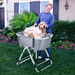 Elevated Dog Bath Tubs for Bath Shower Grooming ,Foldable Pet Dog Bathing Station Adjustable, Ideal For Medium To Large Pets