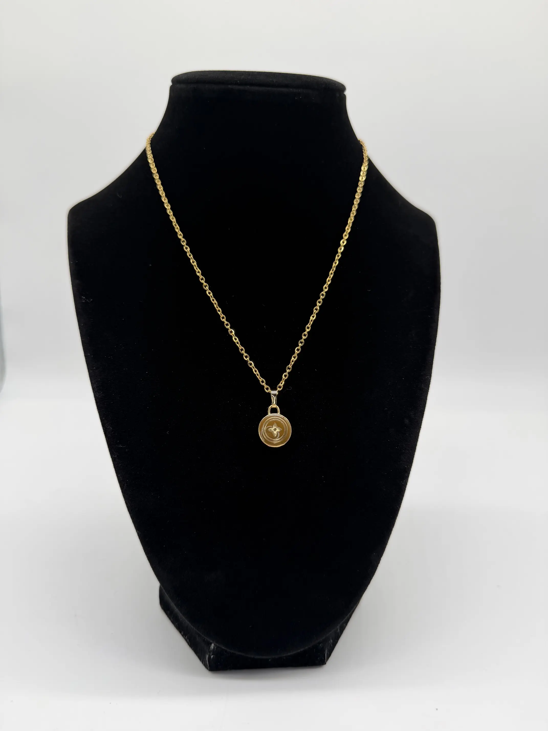 Pre-owned Louis Vuitton Resin Bag Accessories Up Cycled/Handmade LV Carmel Floret on Stainless Steel Necklace