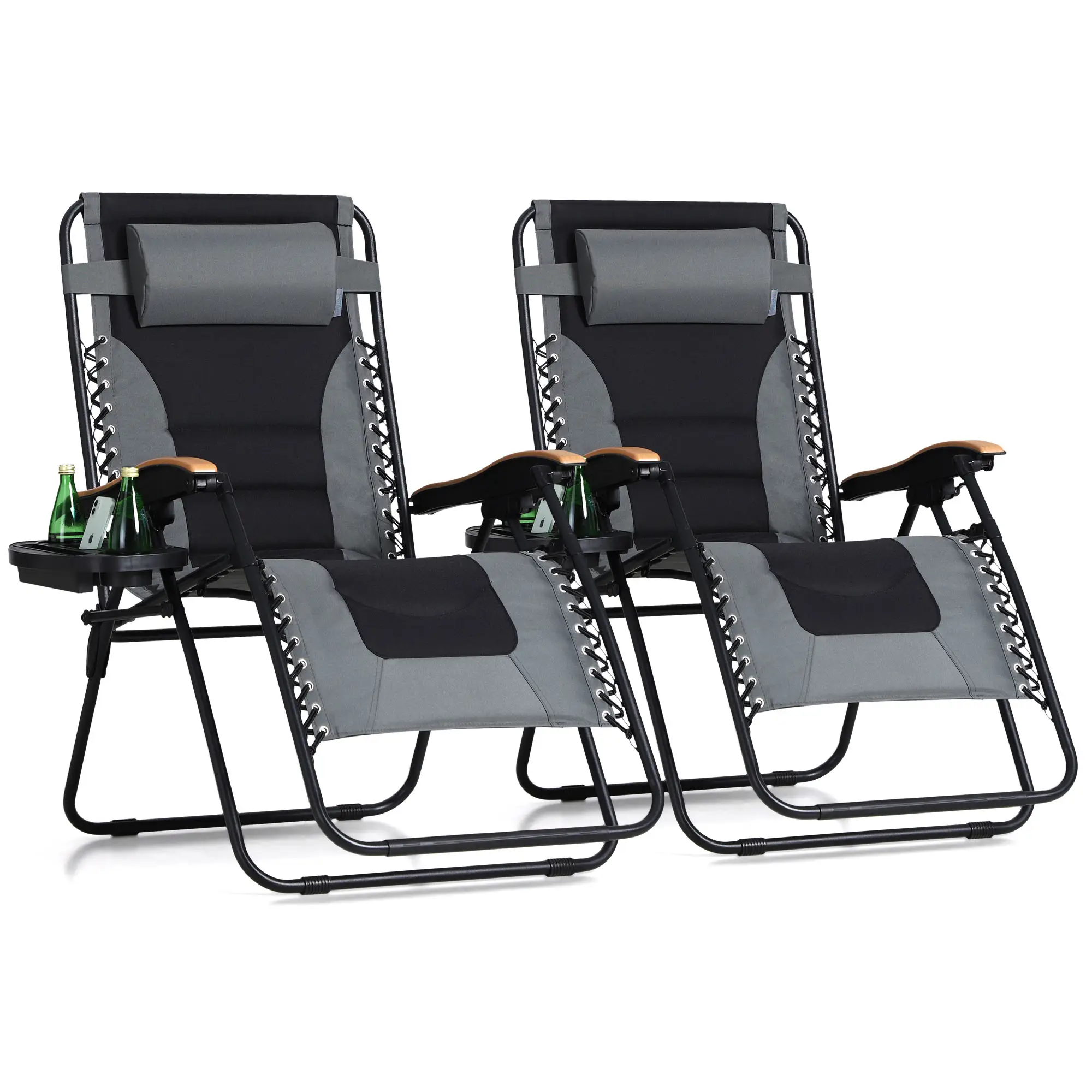 【30" Wide Seat】PHI VILLA XXL Oversized Padded Zero Gravity Chair, Foldable Patio Recliner, 30" Wide Seat Anti Gravity Lounger with Cup Holder, Support