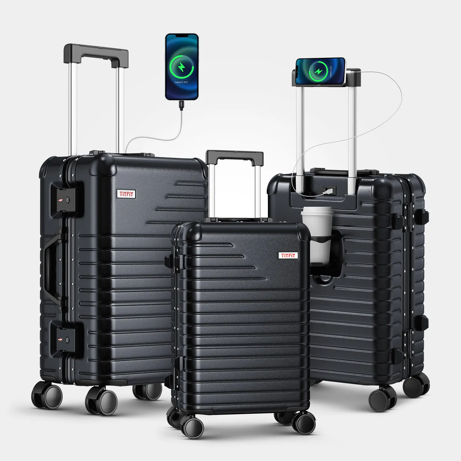 3 Piece rolling Luggage Set 20/24/28 Inch, Aluminum Frame Hardside Suitcase Set with TSA Combination Lock, Lightweight PC+ABS Travel Luggage, Double Spinner Wheels, Carry On & Checked Suitcases for Family Travel, College Move-In, Back to School & Vacation