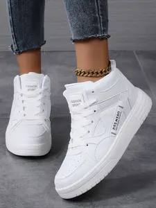 Women's Fashionable Colorblock Lace Up High Top Sneakers, Athletic Fashion Trainers, Casual Comfortable Sports Shoes for Outdoor Activities, Female All-match Round Toe Shoes for Daily Wear
