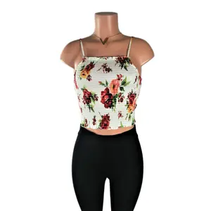 Floral Smocked Crop Top - Final Sale High Neck Navy Womenswear