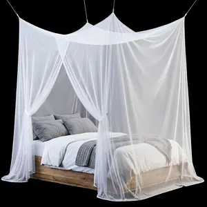 Bed Net Mosquiteros Cameros para Cuba Rectangular Drapes with Hook Nylon Rope for Single Twin Full Queen King Size Bed Camping Travel (White,Single)