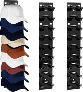 2 Pack Black Hat Organizer - Hat Rack for Wall & Cap Organizer, Strong Adhesive Multilayer Storage Holder, Wall Mounted Hooks Hold 18 Hats, Easy to Install for Bedroom & Closet Door