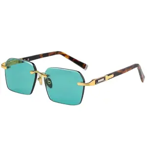 Retro Frameless Men's Sunglasses Green Crystal Stone Cycling Goggles Leopard Print Outdoor Sunglasses Driving Glasses Eyewear