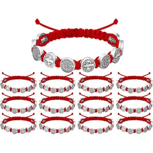 Handmade Adjustable Red Black Protection Bracelet with Rose Medallion Serene Blessing Friendship Bracelet for Men