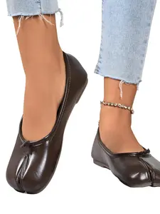 Women's Split-Toe Tabi Ballet Flats with Knot Detail Slip-On Walking Shoes