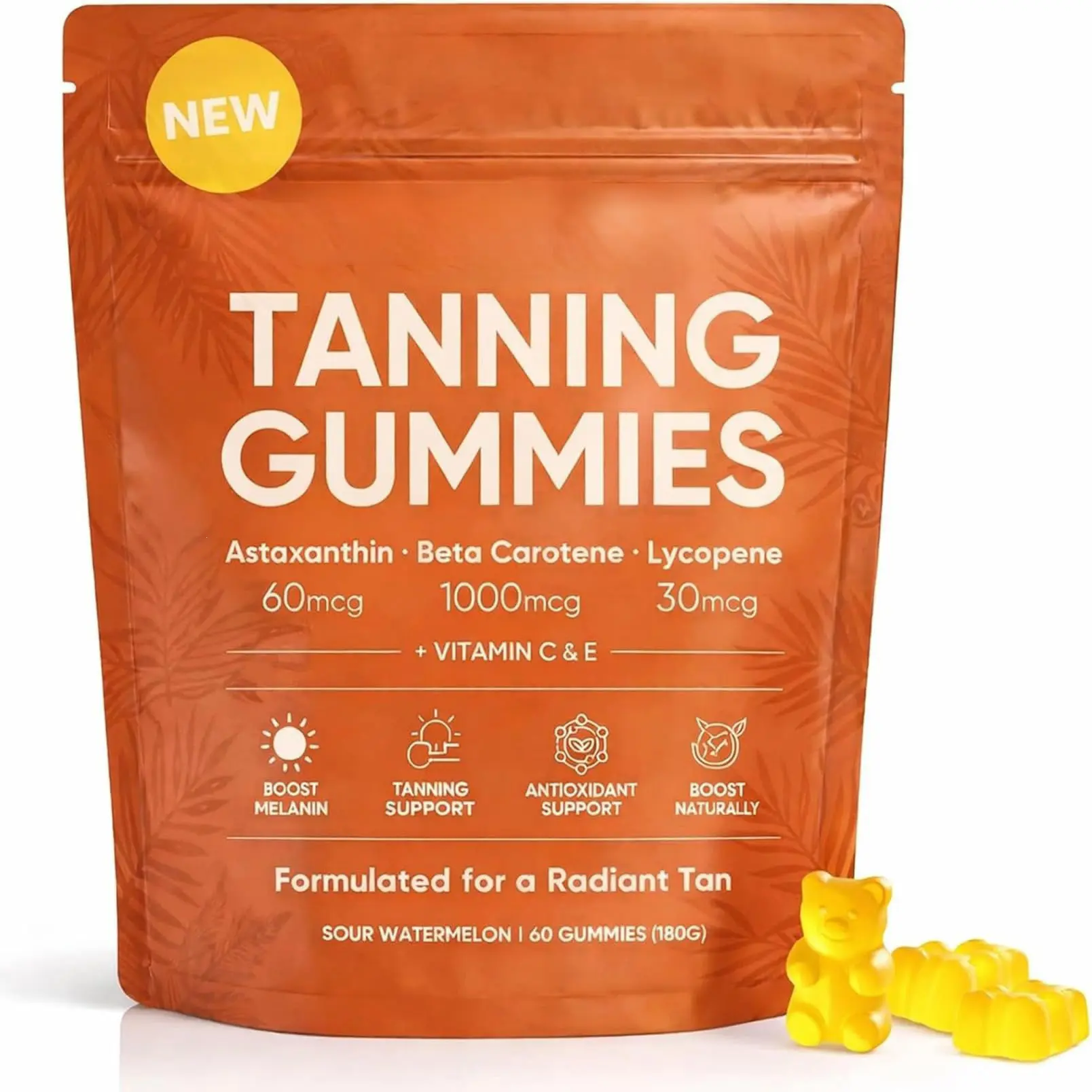 Women's Self-Tanning Gummies, 60pcs Daily Body Supplement with Long-Lasting ColorLock, Radiant Natural Glow, VC+VE Double Antioxidant to Strengthen Skin Antioxidant Barrier
