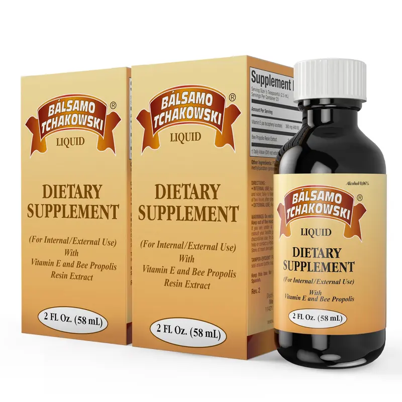 BALSAMO TCHAKOWSKI Propoleo Liquido con Vitamina E | Bee Propolis & Vitamin E Liquid for Oral & Topical Use | 2 Frascos de 2 Fl Oz