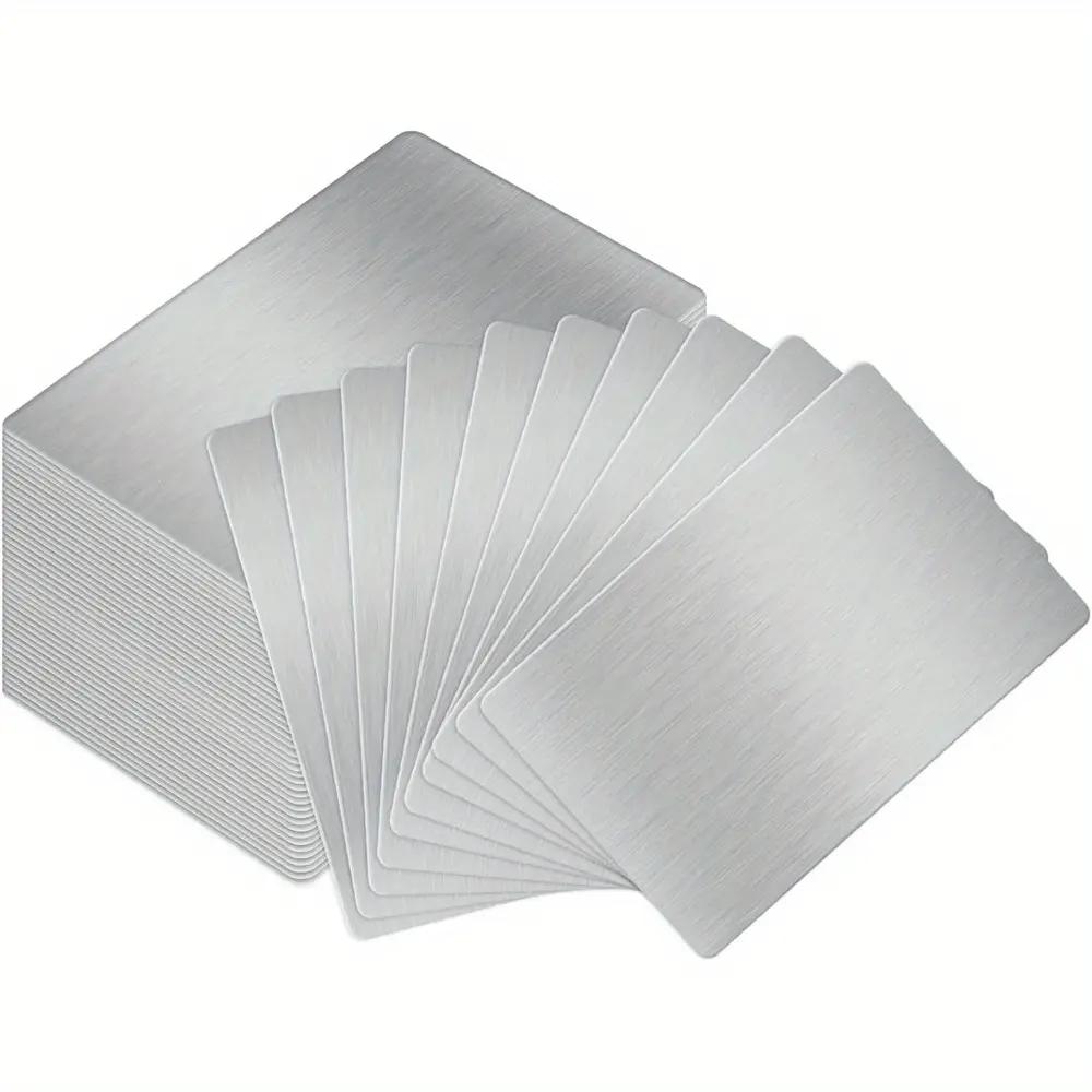 60 Pcs 304 Stainless Steel Metal Business Cards 0.4 mm Thick Silver DIY Personalized Cards Laser Engraving Stainless Card Sublimation Blank Metal Business Card for House Office Customer Gift Supplies