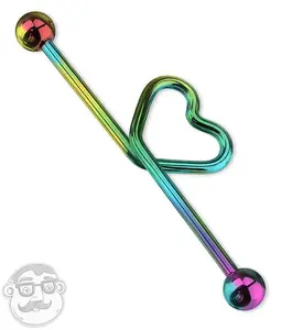Rainbow PVD Heart Industrial Barbell
