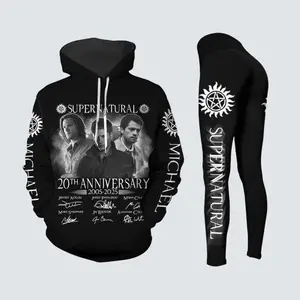 Supernatural 20th Anniversary Hoodie & Leggings Set, Featuring Sam Winchester, Dean Winchester & Castiel, Winchester Brothers Inspired Fan Outfit, Unisex Cozy Lounge & Streetwear Apparel