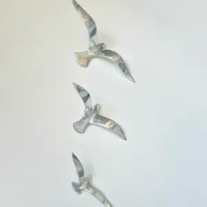 Mexican Polished Pewter Seagull Set of 3 La Paz Design Decorative Gulls for Home Ornaments