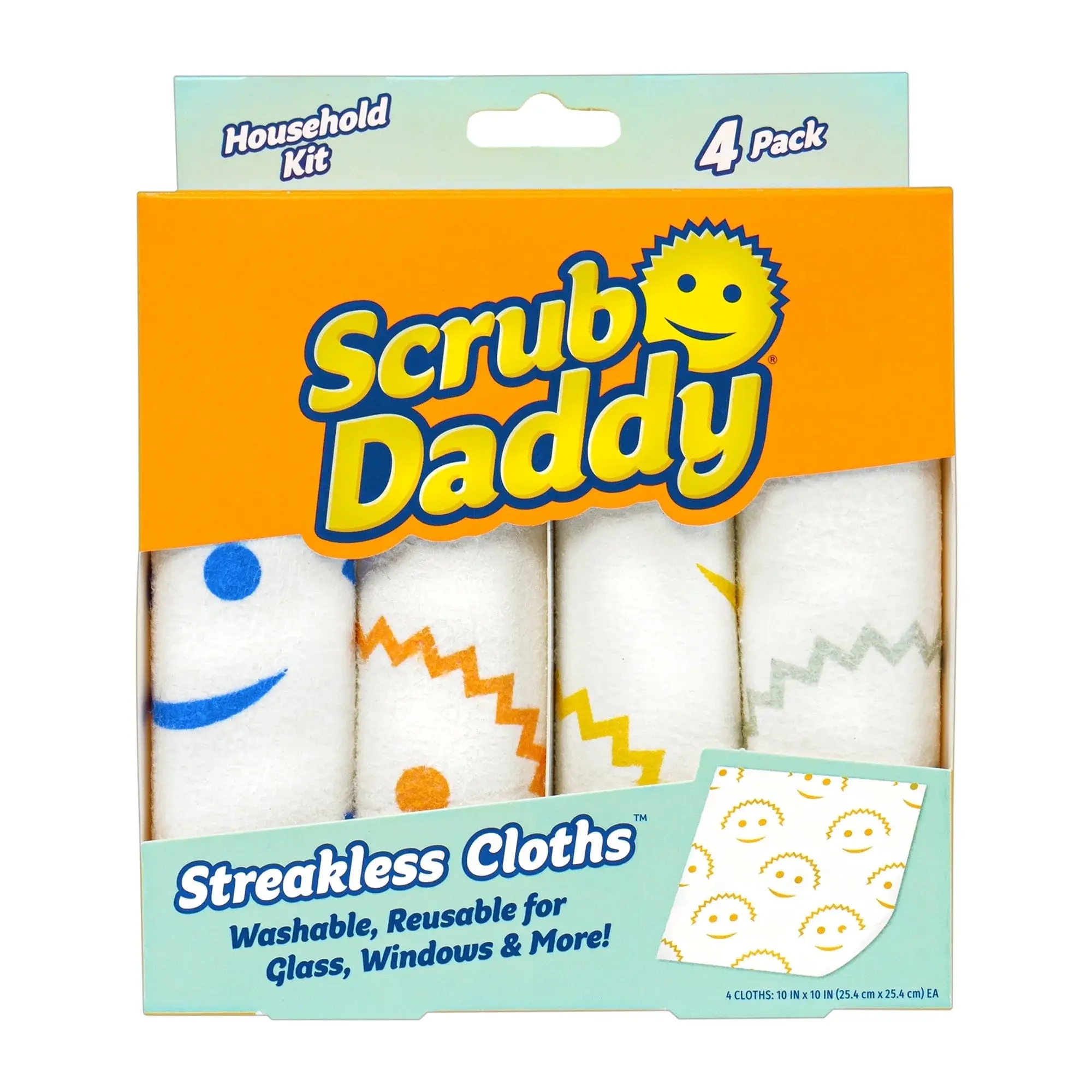 Scrub Daddy Streakless Dust Cloths, All Purpose for Glass and Kitchen, 4 Count, Multicolor