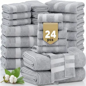 Luxury 12/24pcs Bath Cloths Set, Hotel Quality Thick Bath Cloths | Highly Absorbent & Quick-Dry | 4 Bath Cloths & 6 Hand & 2 Washcloths, Cotton For Hotel Spa Gym & Home Bathroom Essentials, Wash Cloths