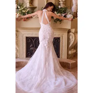 Lace Halter Neck Mermaid Wedding Dress