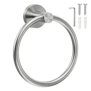 Silver Towel Ring for Bathroom Wall Stainless Steel Heavy Duty Towel Hanger with Drill Hole Installation for Bath Kitchen tiktokshopspringglowup basin wash outdoorfun head shower skirted toilets
