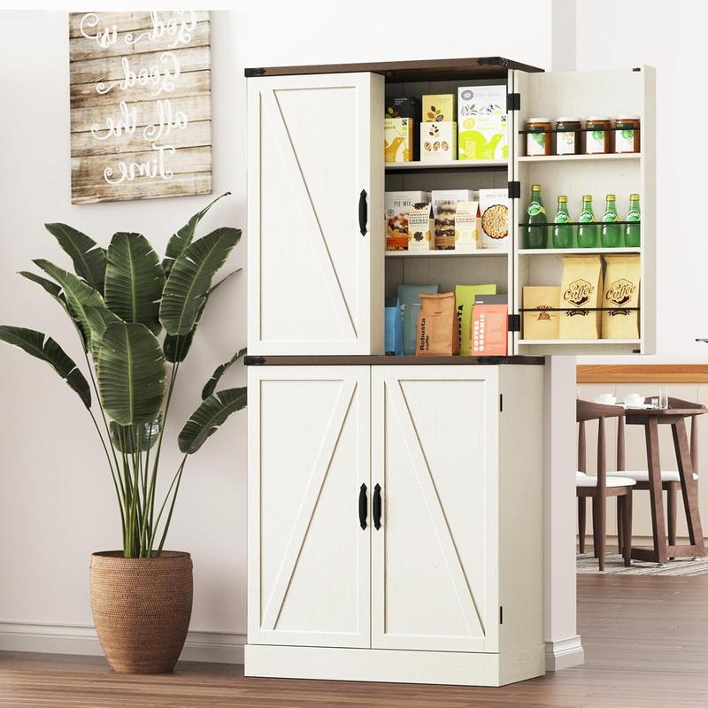 71" with 3 Pack Pull Out Drawers for Cabinets,Farmhouse Storage Cabinet with 6 Door Shelves,with Load-Bearing Steel Pipe,Pantry Organizers for Kitchen,Dining Room, White/brown