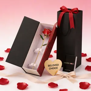 24K Gold Plated Rose, Red Resin Rose, Handmade Eternal Rose with Gift Box and Transparent Flower Holder