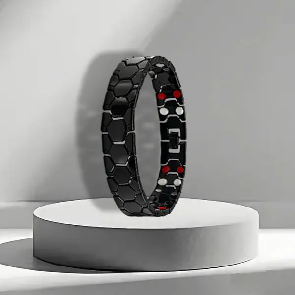Hexagon Design Magnetic Bracelet with Red and White Stones, Unisex Fashion Costume Jewelry Bracelet