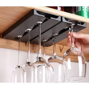 Wine Glass Holder Under Shelf Cabinet Wine Glass Rack Plastic Stemware Rack Glassware Drying Storage Hanger for Kitchen,Bar and Restaurant (Black-2Pack)