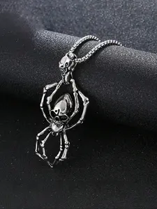 Punk Style Skull Spider Pendant Necklace, Unique Gothic Jewelry Accessory, Perfect Halloween Party Gift, Unisex Fashion Statement Piece