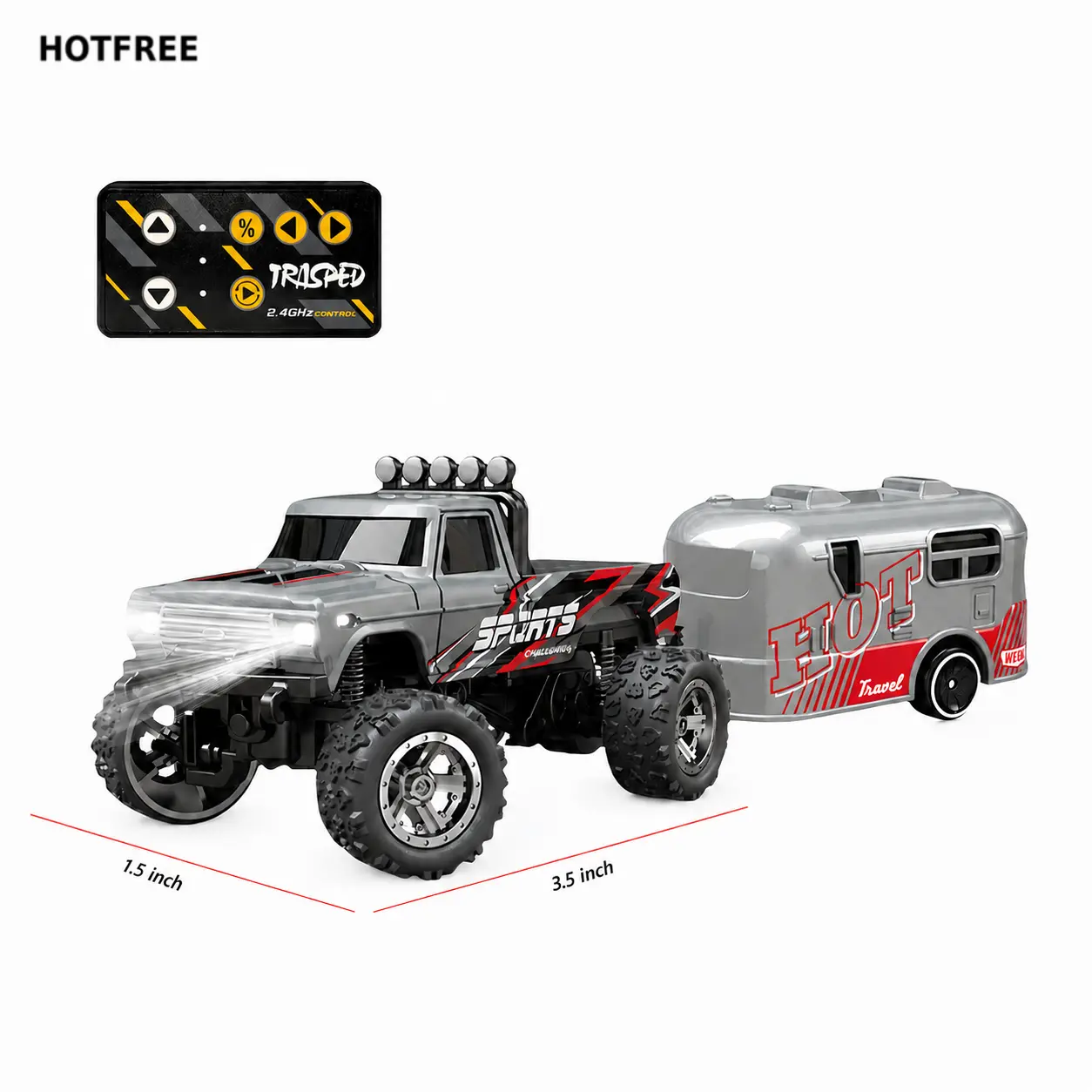 Hotfree 1/64 Mini RC Monster Truck with RV 2.4GHz Remote Control USB-C Rechargeable All-Terrain Racing Car for Kids Boys & Dads Indoor Outdoor Fun Perfect Christmas Birthday Gift for Boys Kids