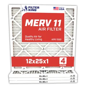 Filter King 12x25x1 Air Filter | 4-PACK | MERV 11 HVAC Pleated A/C Furnace Filters | MADE IN USA | Actual Size: 11.5 x 24.5 x .75"