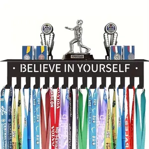 Metal Medal Holder Hook 11.81in*2.56in with Inspirational Quotes, Rustproof Wall Mountable, Durable Wall-Mounted Display Rack, Wall Organizer Shelf, for Home Decor, Perfect Christmas Gift