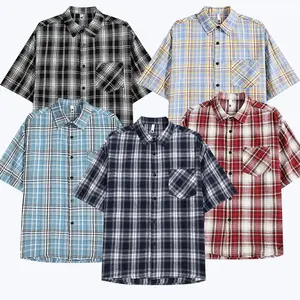 Men's Casual Plaid Shirt, a Short Sleeve Regular Fit Button Down for Summer, Lightweight Retro Streetwear Aesthetic Top, Shortsleeve, Checked